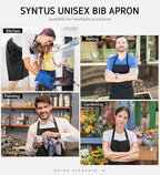 Syntus Apron for Men Women, Adjustable Cooking Kitchen Chef Aprons with 2 Pockets, Cotton/Polycotton/Polyester