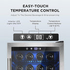 Wine Cooler 37 Bottle Freestanding Fridge with Stainless Steel Reversible Glass Door, 145 Can Beverage Refrigerator Quiet Compressor for Home Kitchen Bar, 4.5 Cu.ft Silver