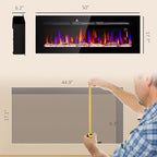 HOMCOM 50" Electric Fireplace Recessed and Wall Mounted with Remote Control, 1500W Fireplace Heater with 8H Timer, Adjustable Flame Color and Brightness, Log and Crystal