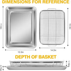 Air Fryer Basket for Oven 15 x 11 Inch Stainless Steel, Air Fryer Accessories Oven Rack and Crisper Tray, Bacon Cooker Broiler pan for oven, Bakeware Sets Oven Rack-2 Piece Large