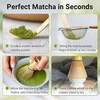 SHONMISEN Bamboo Matcha Whisk Set -Matcha Whisk (Chasen),Whisk Holder(White),Sifter,Tea Scoop and Tea Spoon
