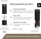 LARS NYSØM Electric Salt and Pepper Grinder Set I Automatic Salt and Pepper Mills with Adjustable Ceramic Grinder I USB Rechargeable Electric Spice Mill Set with LED Light (Carbon Black)