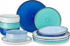 vancasso Bonita Blue Dinnerware Sets, Plates and Bowls Set for 4, 12 Pieces Stoneware Dinnerware Set, Dishwasher and Microwave Safe