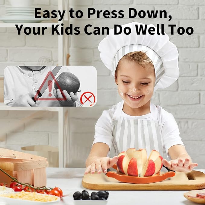 Newness 5.12 Inch Extra Large Apple Slicer, Heavy Duty Apple Slicer 8 Slices, Durable Apple Corer, Stainless Steel Apple Slicer and Corer - for Apple, Potato, Onion and More, Orange