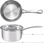 Mini Sauce Pan with Lid, Tri-Ply Stainless Steel Pot with Stay-Cool Handle & All Cooktop Compatibility (Gas, Ceramic, Electric) - Silver