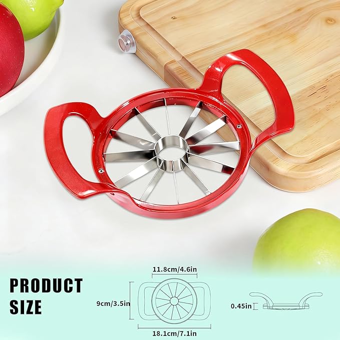 LIIGEMI Apple Slicer,12-Blade Extra Large Apple Corer, Heavy Duty Stainless Steel Apple Cutter and Divider，Easy to Use, Time-Saving（Red）