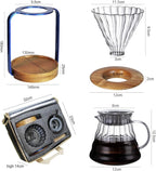 SOTECH Pour Over Coffee Dripper Stand with Metal Stand Wooden Filter Holder Glass Server with Paper Coffee Filters, Coffee Maker Stand Set for Coffee Tea and Saffron