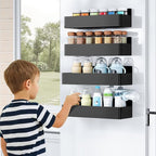 Mystozer Magnetic Spice Rack for Refrigerator, Kitchen Organizer and Storage Shelf, Black (2 Pack)…