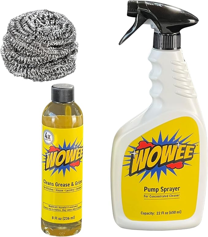 Wowee 8 fl oz Concentrated Heavy Duty Degreaser – All-Purpose Cleaner for Kitchen & Outdoor Use – Includes Empty Spray Bottle for Mixing – Powerful Grease & Grime Remover for Home, Garage, BBQ