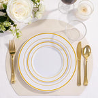 WELLIFE 450 PCS Gold Disposable Dinnerware Set for 75 Guests, 75 Each-Dinner & Salad Plates,Cups, Forks, Knives, Spoons for Wedding and Party Supplies