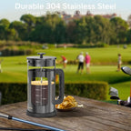 QUQIYSO French Press Coffee Maker 34oz 304 Stainless Steel French Press with 4 Filter, Heat Resistant Durable, Easy to Clean, Borosilicate Glass Coffee Press, 100% BPA Free Glass Teapot, Dark Pewter