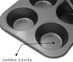 Non-Stick Jumbo Muffin Pans, 6-Cup Set of 2 Baking Pans with a Spatula for Extra-large Muffins & Cupcakes