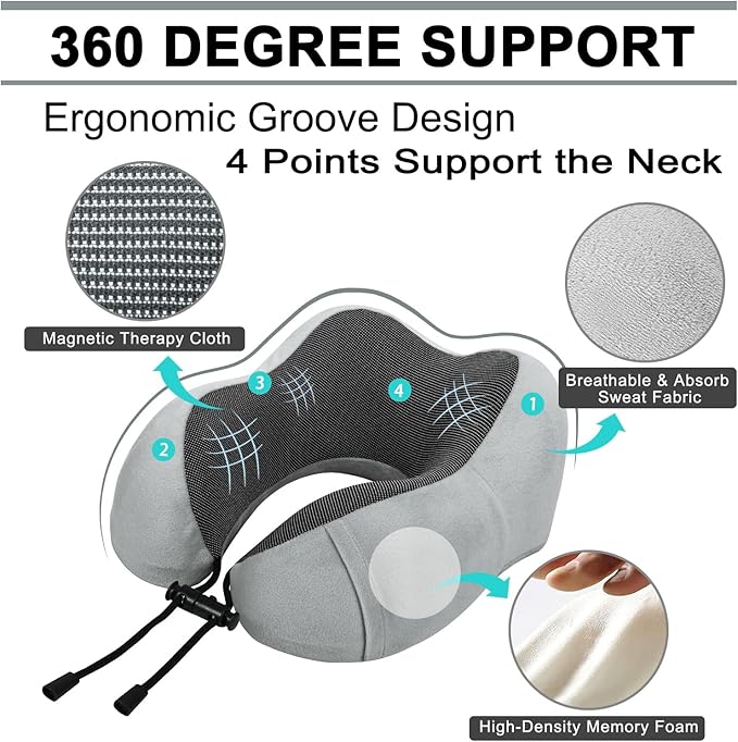urnexttour Travel Pillow and Blanket Set Neck Pillows Soft Blankets with Sleep Mask Travel Essentials for Airplane Car Memory Foam Grey