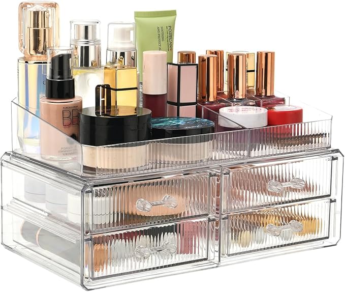 ZHIAI stackable storage drawer, transparent cosmetics storage box, cosmetics and beauty products storage organizer, suitable for makeup room, bathroom, storage room, home