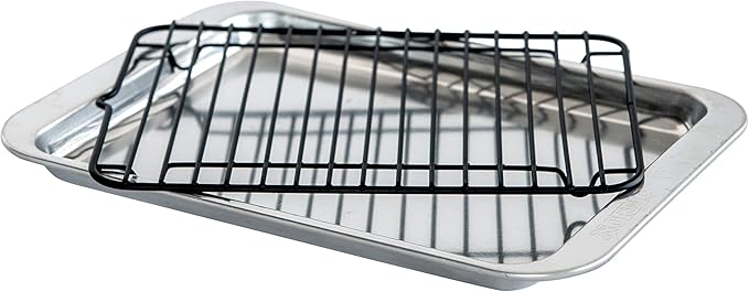 Nordic Ware Naturals 5 Piece Compact Pan Set, Toaster Oven, Counter Ovens, Air Fryer and Broiler Safe, Size for 1-2 Portions - Includes Rectangular Pan, Muffin Pan, Baking Sheet, Broiling Rack and Lid