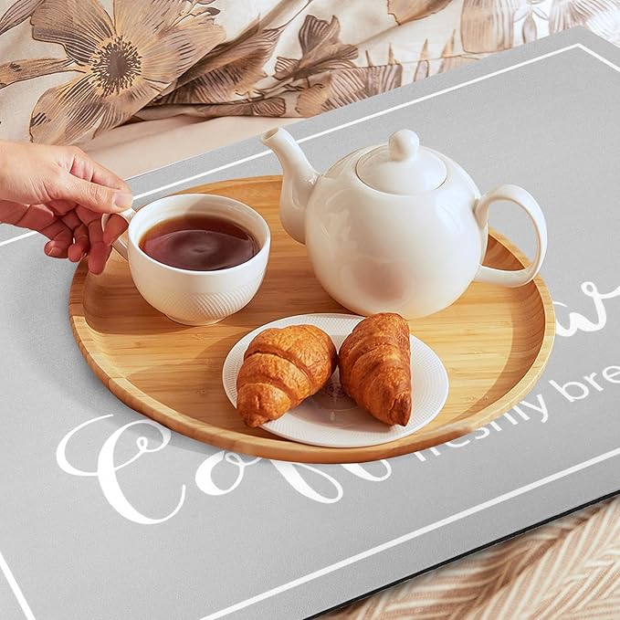 Findosom Dish Drying Mat, 16"x 24" Super Absorbent & Hide Stain Coffee Mat, Cuttable Drying Mat for Kitchen Counter, Coffee Bar Accessories, Under Dish Rack, Coffee Maker, Espresso Machine, LightGrey