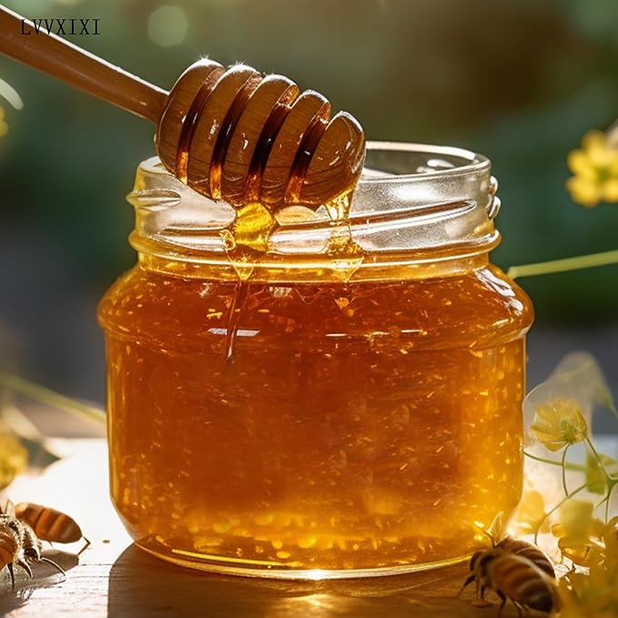 4PCS Honey Mixing Stirrer, Wooden Honey Dipper, Smooth Honey Comb Stick, Honey Spoon Collecting Dispensing Drizzling Jam (Straight Handle)