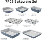 CAROTE 7-Piece Nonstick Stackable Baking Pans Set - Bakeware Sets Including Cookie Sheets for Baking, Muffin Pan, Bread Pan, Cake pan, Loaf Pan, Roasting Pan, Gray & Blue