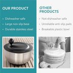 Navaris Salad Spinner with Storage Lid - Durable Stainless Steel Vegetable & Lettuce Dryer Set - Non-Slip Silicone Base - Includes Plastic Colander and Extra Storage Lid - Black