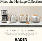 Haden Heritage 2 Slice Wide Slot Stainless Steel Toaster with Adjustable Browning Control & Non-Slip Feet, Steel & Copper