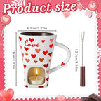 Honeydak Christmas Chocolate Fondue Mug with Fork and 3 Candle Sweet Ceramic Personal Chocolate Melting Cup Ideal Xmas Gifts Birthday Date Night Birthday Wedding Gifts (White,Heart)