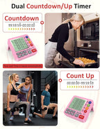 Digital Kitchen Timer for Cooking - 4 Channel Count Up Countdown Timer with Loud Alarm and Silent Mode, Large Display, Magnetic Back, Auto Memory for Classroom Study Gym, Battery Included (Pink)