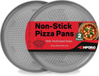 Emporio Kitchen Non-Stick Pizza Pan 2 Pack – 16 Inch Round Carbon Steel Pizza Tray with Perforated Holes, PFOAPFOSPTFE-Free, Dishwasher & Oven Safe Up To 450°F, Durable Nonstick Silver Coating