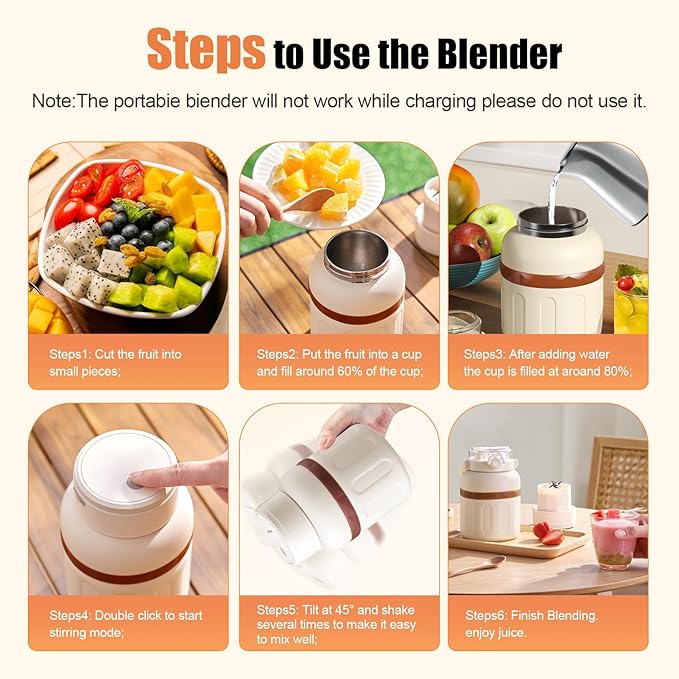Kawu Personal Blender, 27oz Stainless Steel Portable Blender for Shakes and Smoothies, Electric Shaker Bottle with 10 Blades, USB Rechargeable Travel Mixer with Straw & Lid for Gym Office Home