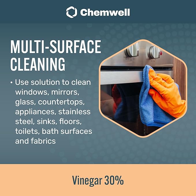 30% Vinegar (1 Gallon) - General Purpose All-Natural Multi-Surface Cleaner for Home, Patio & Commercial - High Performance, Powerful Concentrated Acetic Acid - Made in USA