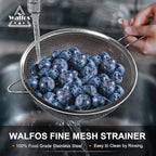 Walfos Fine Mesh Strainers Set, Premium Stainless Steel Colanders and Sifters, with Reinforced Frame Sturdy Handle, Perfect for Sift, Strain, Drain Rinse Vegetables, Pastas Tea - 3 Sizes