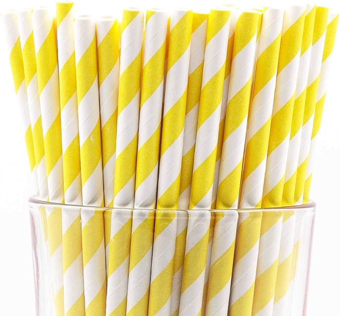Pack of 150 Yellow Swirls Biodegradable 4-Ply Paper Drinking Straws (Compostable, Non-toxic, BPA-free)