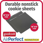 GoodCook AirPerfect Insulated Cookie Sheets Set of 2 Nonstick Carbon Steel Construction Pans for No-Burn Baking with Ergonomic Grip, 16 x 14-Inch, Gray