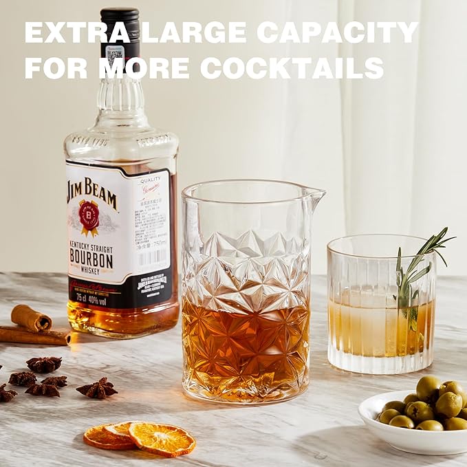KITESSENSU Cocktail Mixing Glass 24oz 710ml - Crystal Bartender Accessories Glass Beaker to Mix & Stir Cocktails - Thick and Sturdy Bottom - Premium Seamless Design
