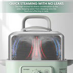 BUYDEEM G52 5.3 Quart Electric Food Steamer for 2-4 Servings, Vegetable Steamer for Cooking, 2-hour Keep Warm, 7 Preset Timings, Dual Boil-Dry Protection, Stainless Steel, Cozy Greenish