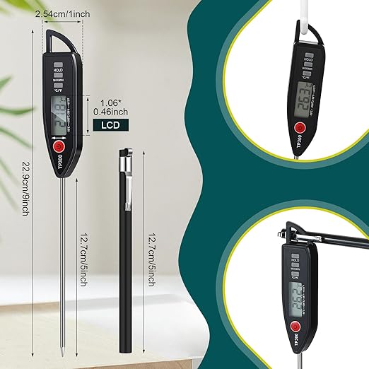 Copkim 3 Set Waterproof Food Thermometer for Water, Liquid, Candle and Cooking Digital Meat Thermometer with Long Probe Instant Read for Kitchen BBQ Grill Candy (Black)