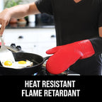 BPA-Free Soft Silicone Oven Mitts - Ultra Heat Resistant Oven Mitts with Thick Cotton Liner - Extra Long Slip Resistant Pot Holders, Flexible Oven Gloves - Red/Black 14.7"