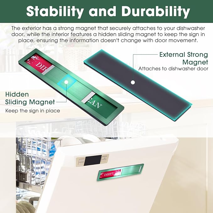 Christmas Dishwasher Clean Dirty Sign - Red & Green Clean Dirty Magnet for Kitchen Decor & Home Organization Gift, Easy Slide with Extra Tape (Green-06)