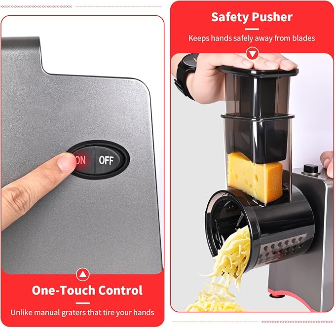 Electric Cheese Grater,7 In 1 Electric Cheese Grater for Block Cheese,250w Electric Slicer Shredder, Automatic Electric Grater,Cheese Graters Machine For Cheeses, Fruits, Vegetables