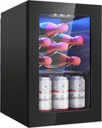 6 Bottles and 6 Cans Compact Beverage Refrigerator, Freestanding Mini Fridge with Temperature Control for Beer Wine, Under Counter Small Refrigerator Adjustable Shelve for Home and Bar