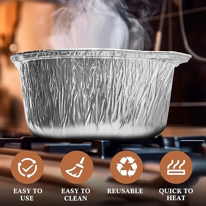Ziliny 12 Pcs Disposable Aluminum Pot with Lid Round Foil Pans Disposable Cookware Food Container for Vacation Trips Camping Baking Heating Cooking (121.7 oz)