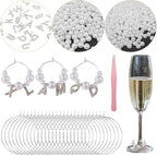 50 Sets Wine Glass Charms, Wine Charms for Stem Glasses, DIY Reusable Drink Markers for Weddings & Bachelorette with Alphabet Beads
