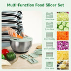 Stainless Steel Salad Spinner with Slicer Set, 5 Qt Large Rotation Vegetable Washer, 5 Interchangeable Slicers, Egg Separator, Anti-Slip Base Lettuce Bowl for Salad & Meal Prep