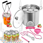 Canning Pot Water Bath Canner with Rack and Lid, 21.5 Quart Stainless Steel Stock Pots, Canning Supplies Starter Kit, Jar Lifter Tongs, Funnels and Full Canning Accessories Tools Set, Pink