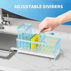 Cisily Sponge Holder for Kitchen Sink, Sink Caddy Organizer with High Brush Holder, Kitchen Countertop Organizers and Storage Essentials, Rustproof 304 Stainless Steel (Blue, 9.25″)