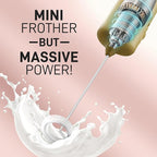 Mini & Mighty Milk Frother Wand – Powerful Handheld Coffee Frother, Battery Operated Drink Mixer – Compact Pocket Size – Detachable Whisk for Latte, Cappuccino, Matcha, Hot Chocolate – Gold