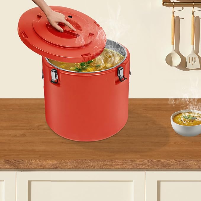 52.83Qt Insulated Food Container, Stainless Steel Container, 50L Commercial Food Soup Carrier 15 Hours Heat Preservation for Hot and Cold Food Storage Restaurant Canteen Home Lunch Use (Red, 50L)