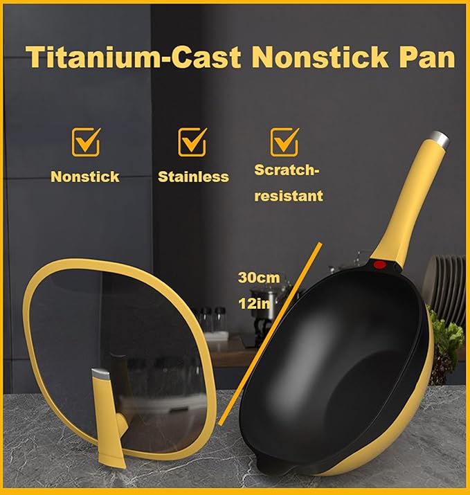 Titanium Ceramic Pan, 12in Titanium Alloy Non-Stick Pot with Lid with Steamer 2026 Upgrade Titanium Pot Titanium Frying Pans Nonstick Titanium Pots and Pans Cookware Sets