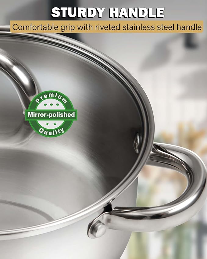 Cook N Home 6-Piece Stainless Steel Pots Set, 1.5 & 3 Qt Sauce Pots with Lids, 5.5 Qt Dutch Oven Stockpot, Induction Compatible, Dishwasher & Oven Safe, Riveted Handles
