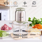 Silver Food Processor,500W Electric Meat Grinder with 8 Cup Glass Bowl and 4 Sharp Blades, Food Chopper & Vegetable Chopper for home use,Meat Processor, Vegetables, Fruits and Nuts