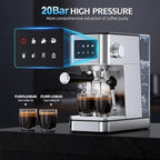 20 Bar Espresso Machine with Milk Frother, Stainless Steel Coffee Maker with Touch Screen & Cold Brew, 45s Fast Heat Small Cappuccino & Latte Machine with 57.5oz Removable Water Tank for Home, Silver